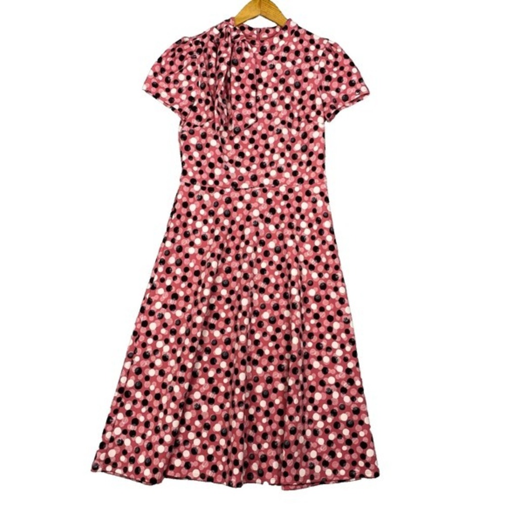 Midi Dress Womens 4 Pink Polka Dot Fit N Flare Retro Pinup Rockabilly Preppy